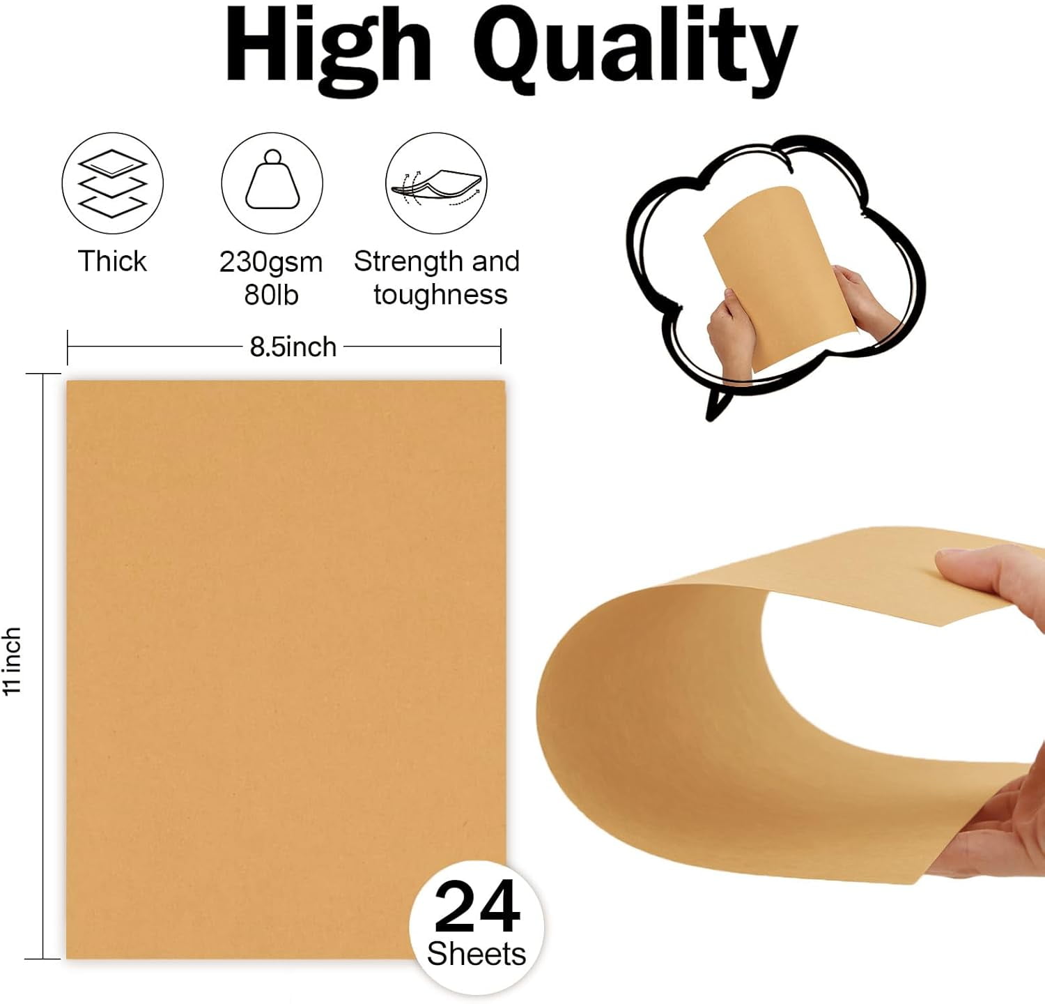 24 Sheets Light Brown Cardstock 8.5 x 11 Kraft Paper, 80lb Card Stock Printer Paper for Invitations, Menus, Crafts, DIY Cards