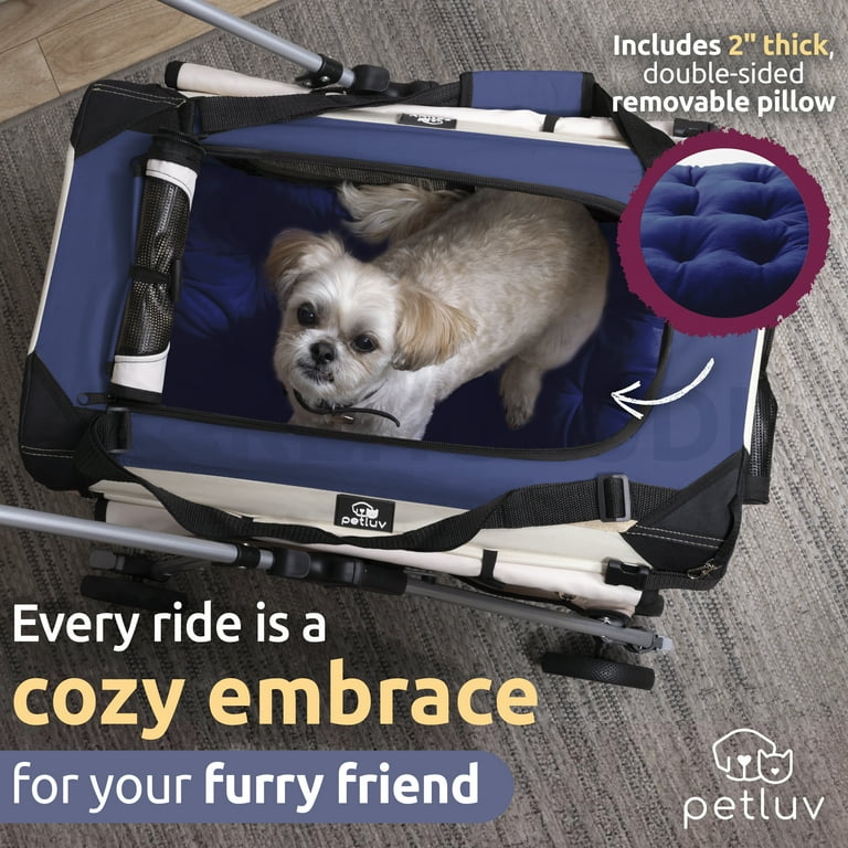 PetLuv Happy Cat Premium 3 in 1 Soft Sided Detachable Pet Carrier Travel Crate and Pet Stroller Locking Zippers Comfy Plush Nap Pillow Airy