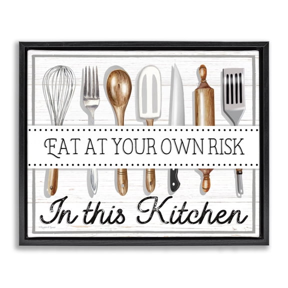 Stupell Industries Rustic Lodge Eat at Own Risk Phrase Black Floating Frame Canvas Art, 21 x 17, by Elizabeth Tyndall