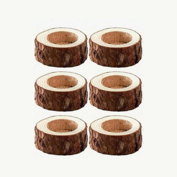 Portavelas de Madera Natural – Paquetes de 6 Piezas – Estilo rústico – Perfectos para Decoración de Mesa, Manualidades y Regalos Personalizados.