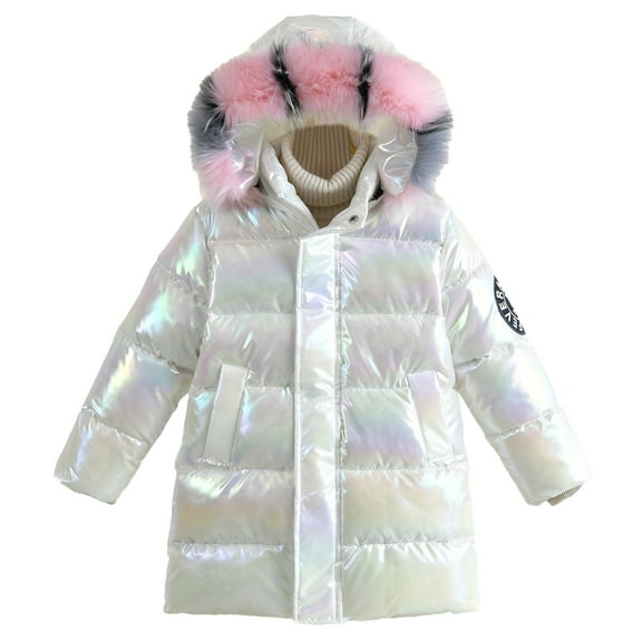 CUZIBR Winter Sweet Girl Mid Length Down Jacket White Down Dazzling Children Warm Jacket Coats Colorful Leisure Dailywear For Toddler