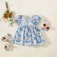 thumbnail image 2 of Odeerbi 6M-3Y Toddler Girls Cute Dresses Cotton Dress Summer Daisy Dress Round Neck Bubble Short Sleeve Bow Floral Dress Baby Clothes Blue, 2 of 9