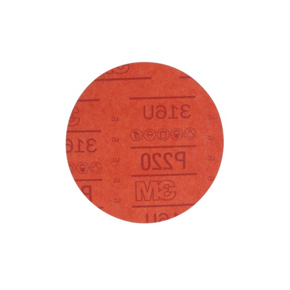 3M Hookit Red Abrasive Disc, 01221, 6 in, P220, 50 discs per carton, 6 cartons per case