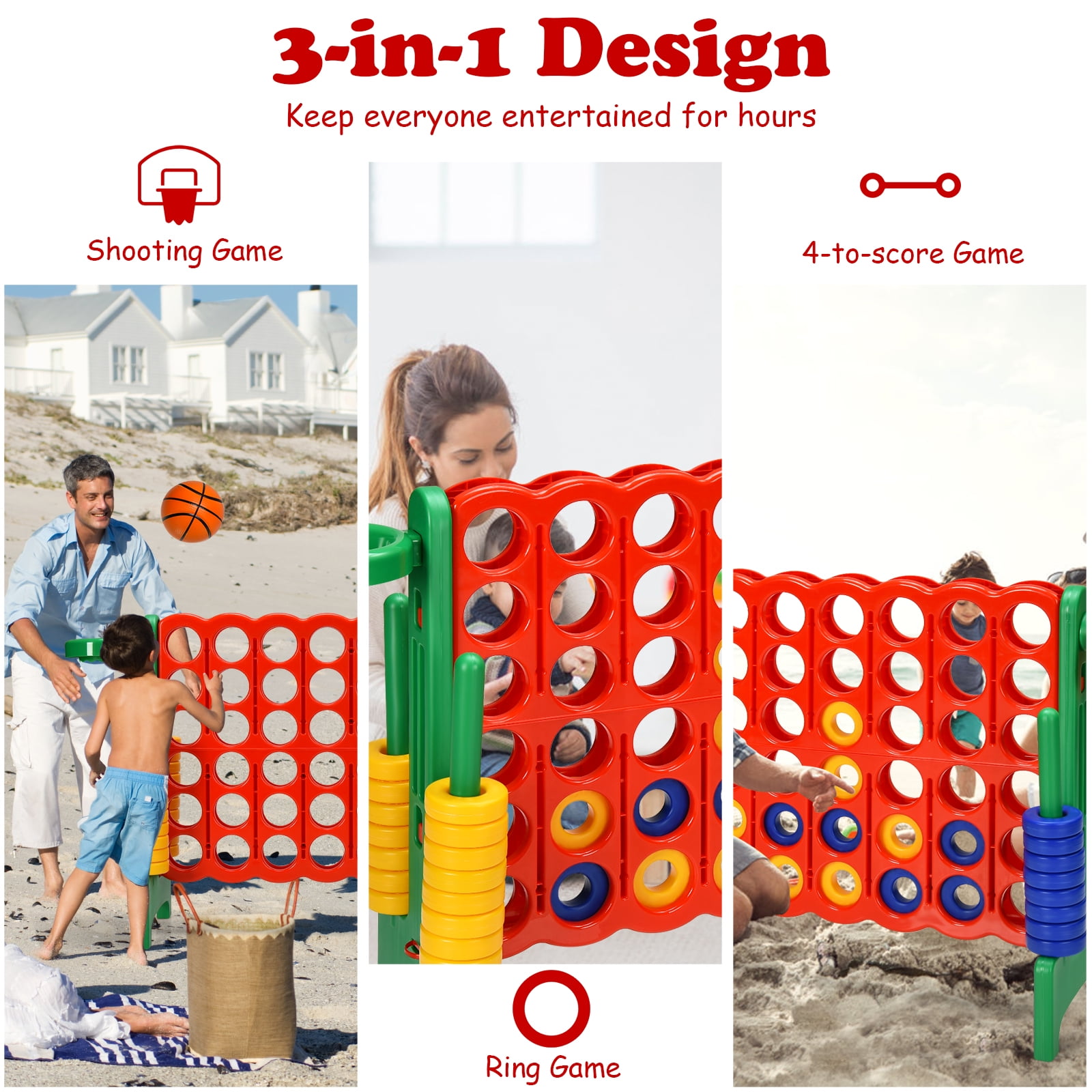 Infans 2.5Ft 4-to-Score Game Set Basketball Hoop Ring Game Indoor Outdoor