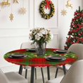 thumbnail image 6 of Round Table Cloth with Elastic Fitted Edged, Xmas Poinsettia Pine Needles Waterproof Tablecloth for 55"-60" Tables Red Green Plaid Tartan Wipeable Indoor Table Cover for Kitchen Picnic Camping, 6 of 9