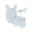 thumbnail image 2 of Musuos Newborn Girls Clothes, 3 6 12 18M Fly Sleeve Solid Color Romper Tops Drawstring Short Pants Headband Casual Outfits, 2 of 9