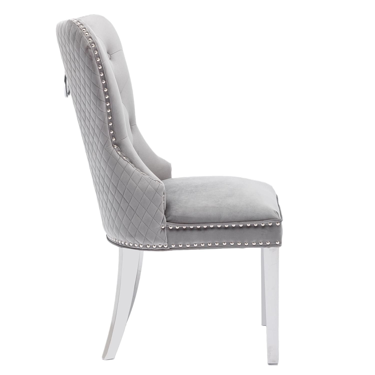 Chaise de salle à manger canadienne en velours gris Alisha (Ensemble de 2)