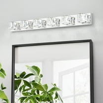 6 Lights Bathroom Crystal Modern Vanity Light 40.9in Vanity Lights for Bathroom - Dimmable LED Over Mirror Cool White Light Bath Light Fixtures Chrome