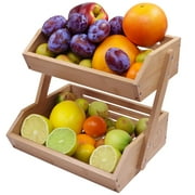 PALM NAKI Bamboo Fruit Basket 2-Tier - Sturdy & Attractive Space-Saving Fruit Stand Design, Easy Assembly, Enhanced Air Circulation, Fruit Storage (Natural Bamboo)