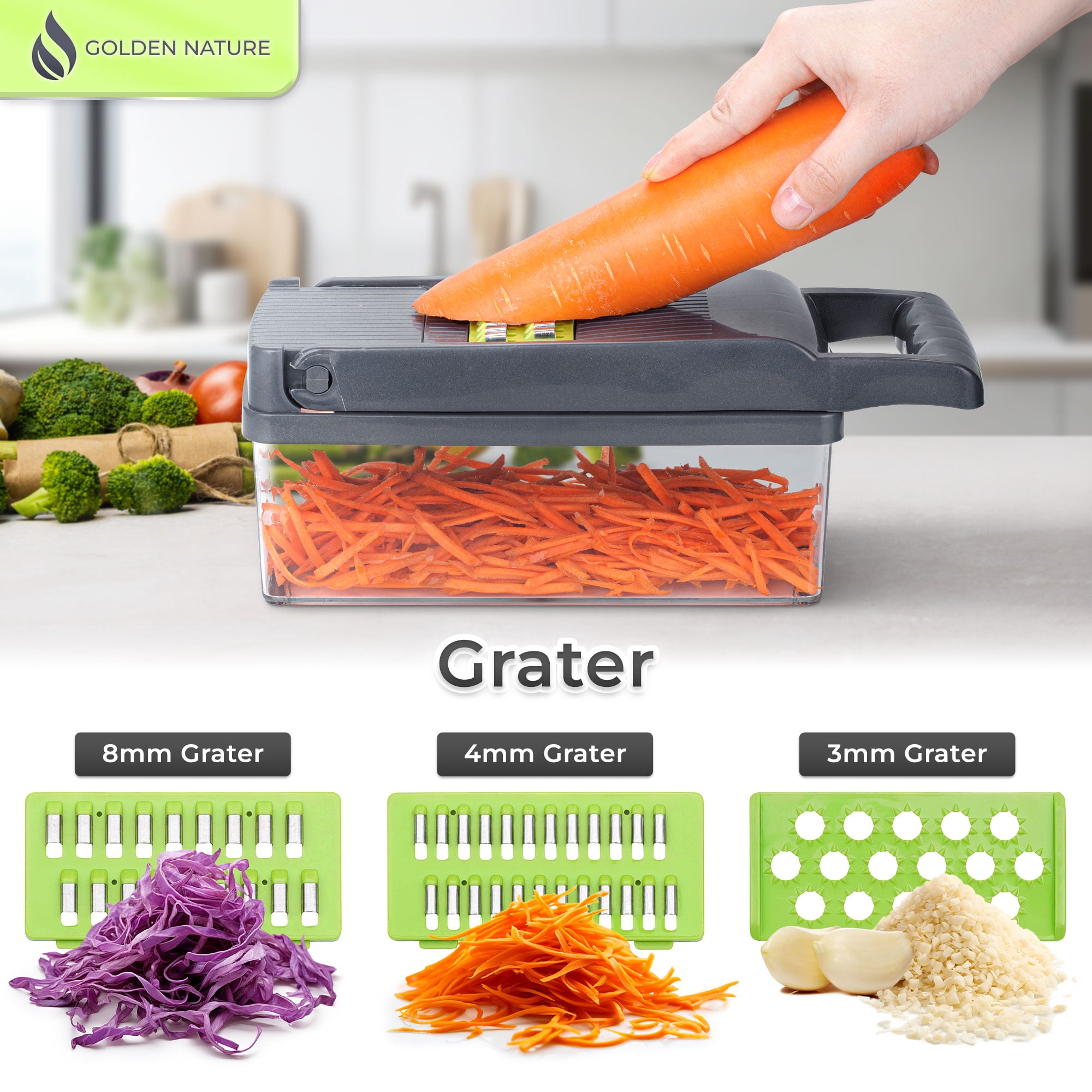 Golden Nature Vegetable Chopper, 14-in-1 Multifunctional Veggie Cutter, Dicer & Slicer, Kitchen Tools for Salad & Food