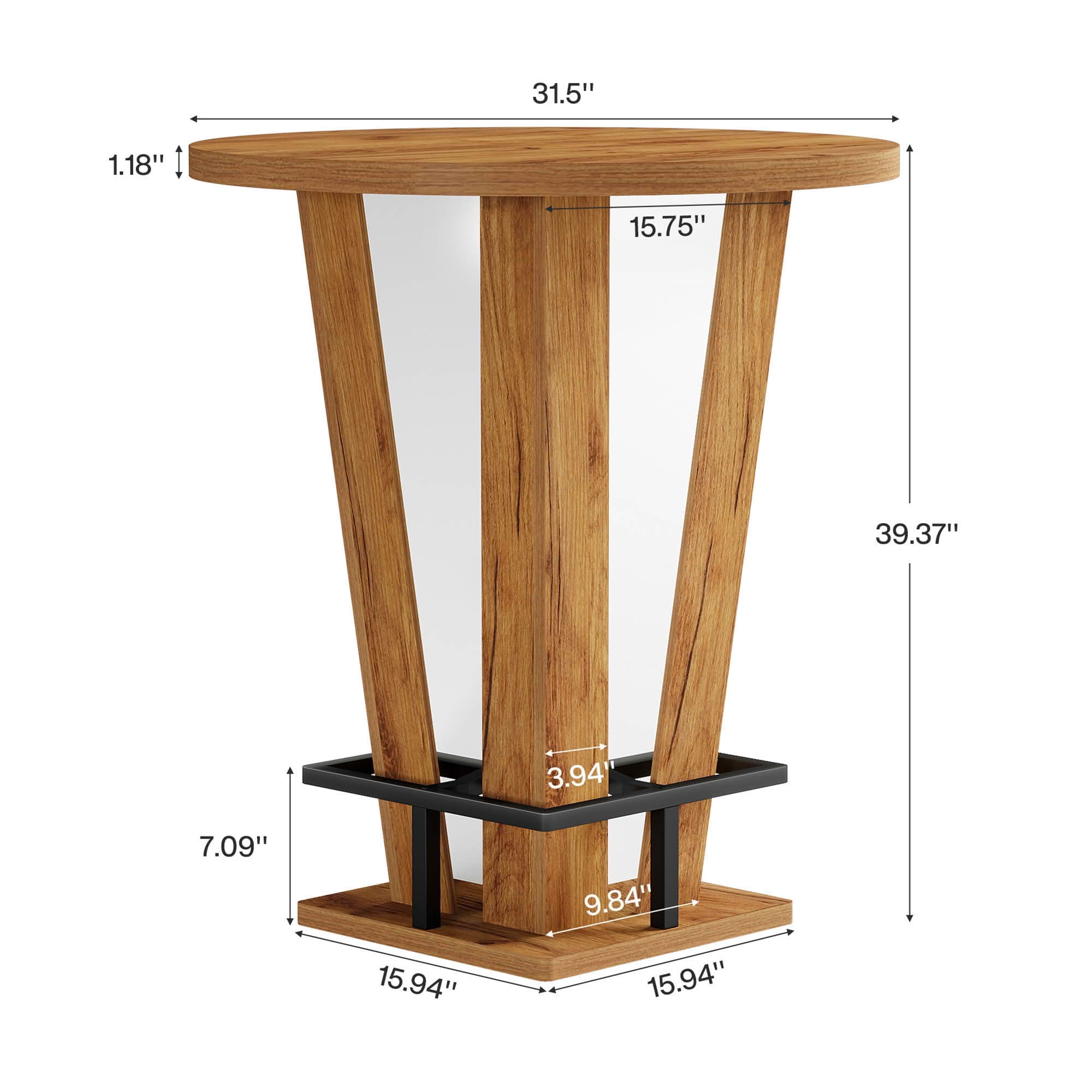 MAYEERTY 31.5" Round Minimalist Bar Table, MDF Top with Acrylic Base & Metal Footrest, 39.37" Height Bistro Table for Small Spaces