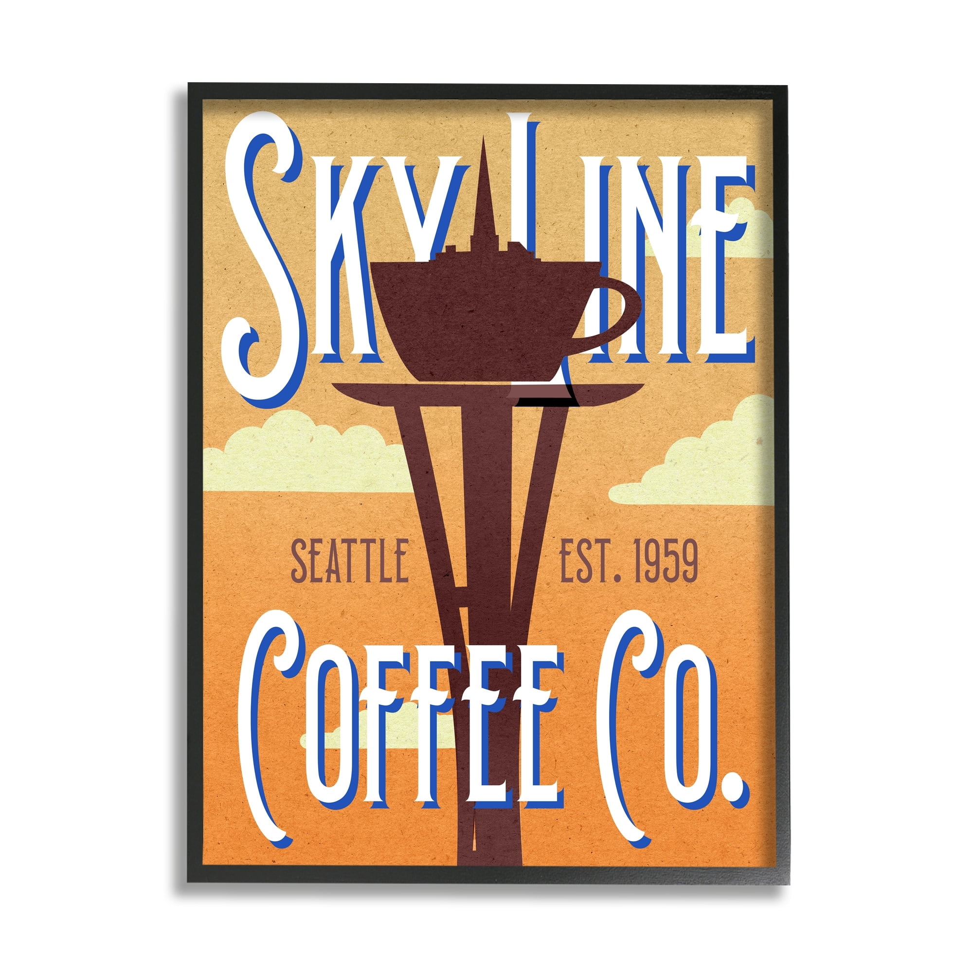 Stupell Industries Retro Sky Line Coffee Co. Seattle Cup Needle, 11 x 14, Design by Daphne Polselli
