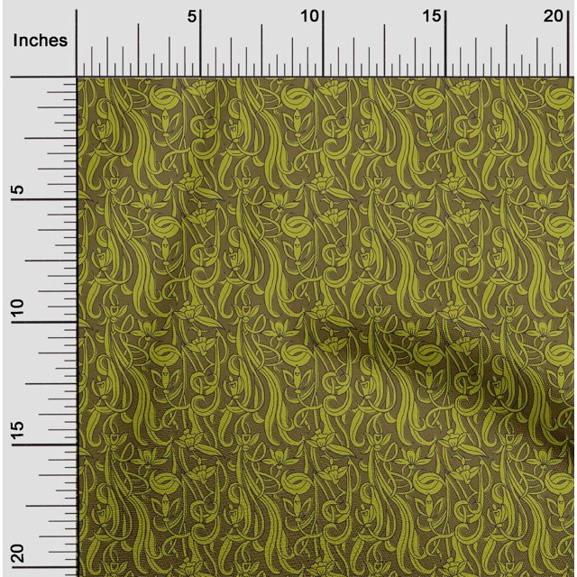 oneOone Georgette Viscose Fabric Leaves & Floral Block Print Fabric BTY 42 Inch Wide