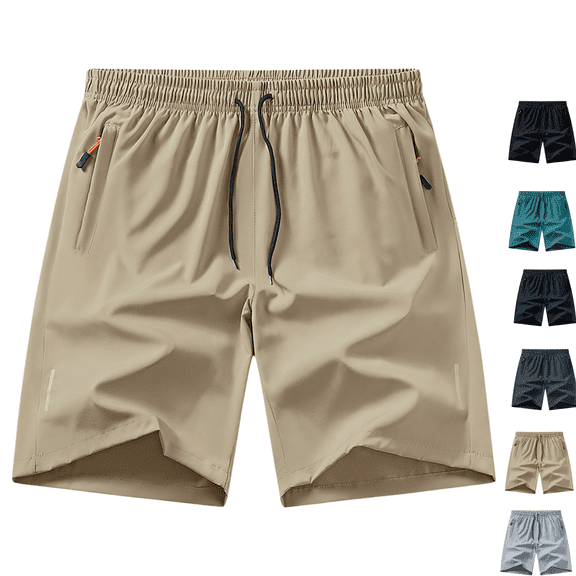 Mens Workout Athletic Shorts Quick Dry Lightweight Hiking Shorts Summer Breathable Cooling Classic Fit Sports Gym Shorts Khaki 4XL