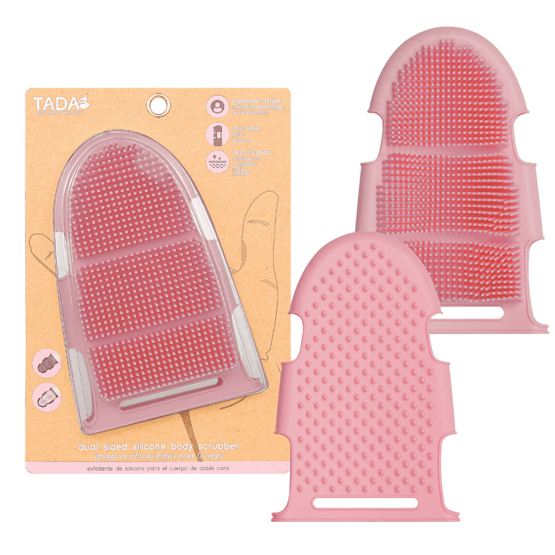 TADA Natural Beauty Dual Sided Silicone Body Scrubber, Exfoliating Shower Scrubber and Loofah Alternative for Daily Wet or Dry Use, Pink
