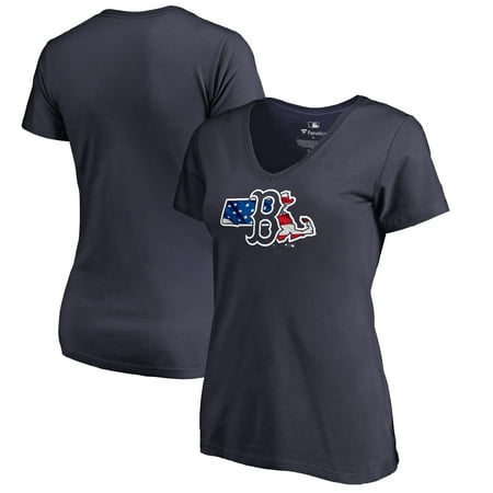 Boston Red Sox Fanatics Branded Women's 2019 Stars & Stripes Banner State V-Neck T-Shirt -