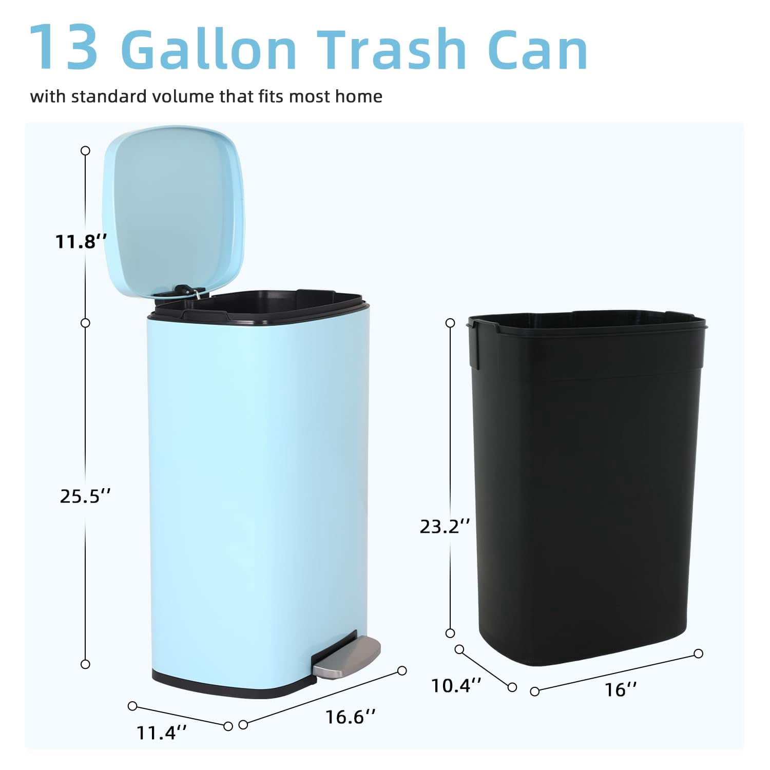 CL.HPAHKL 50 Liter / 13 Gallon Garbage Can, Fingerprint-Proof Garbage Can with Lid Stainless Steel Kitchen Trash Can with Removable Inner Bucket Step Trash Can, Brushed Stainless Steel Finish, Blue