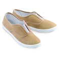 thumbnail image 2 of Collections Etc Slip-On Sneaker Shoes with Padded Insoles and Stripe Accent, Cotton, Tan, 11, 2 of 2