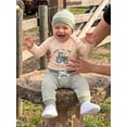 thumbnail image 4 of Loicainy Newborn Infant Baby Boy Fall Clothes Set 3 6 12 Months Long Sleeve Tractor Embroidery Romper with Striped Pants Hat 3Pcs Outfits, 4 of 9