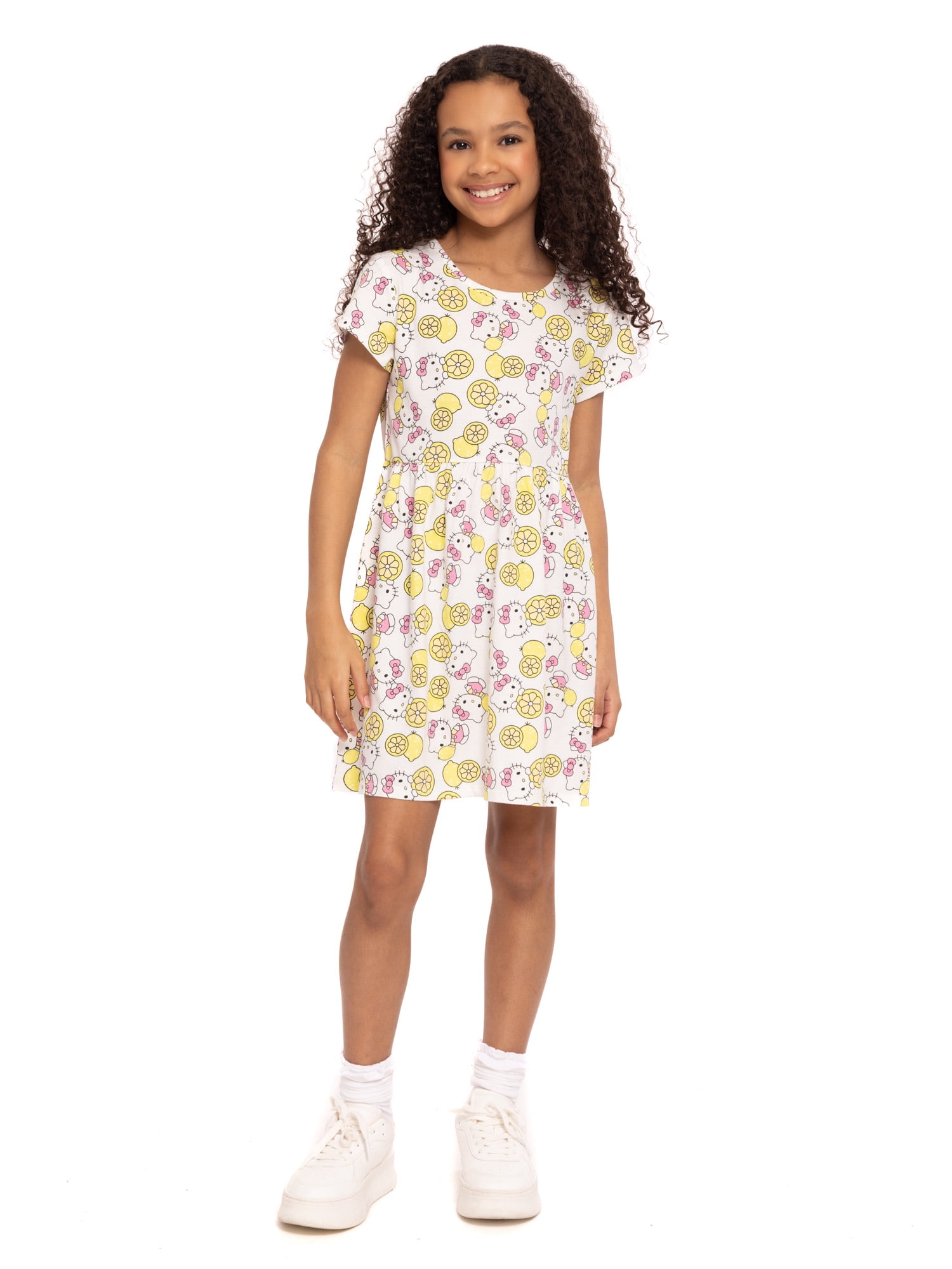 Hello Kitty Girls Allover Print Dress with Short Sleeves, Sizes 4-12