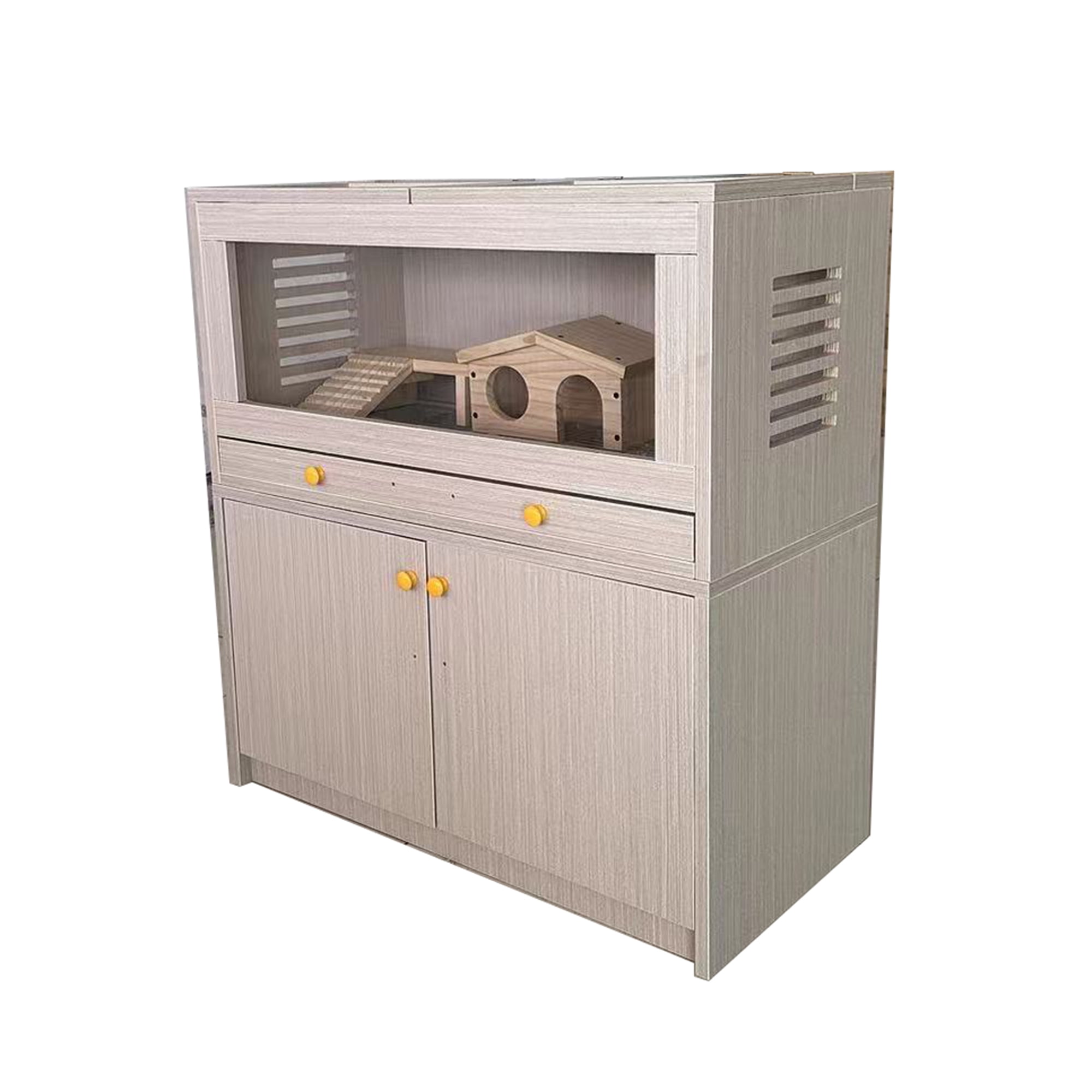 M optimized Hamster Habitat Cage, Wooden Hamster Cage With Storage Cabinet & Drawer, Openable Top, Bridges, Guinea Pig Cage for Small Pet Gerbil Hedgehog