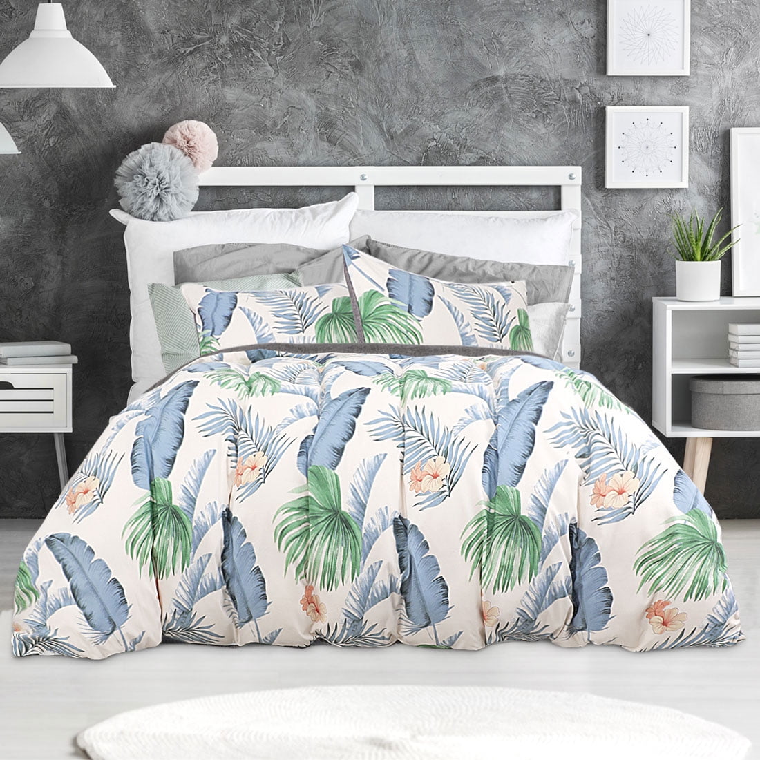 Botanic Flowers Leaves Print Details about   Spring Quilted Bedspread & Pillow Shams Set