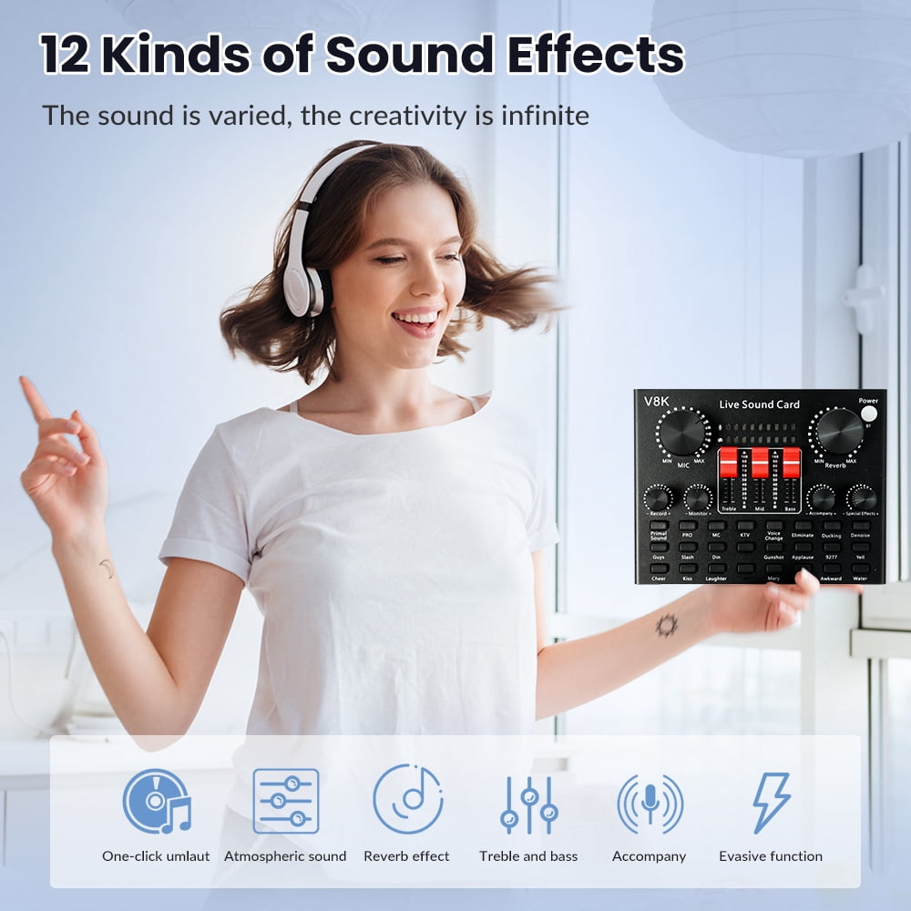 Podcast Microphone Equipment Bundle, Bm-800 Condenser Microphone with Voice Changer And V8K Sound Card,Podcast Studio Condenser Microphone,Recording Studio Equipment