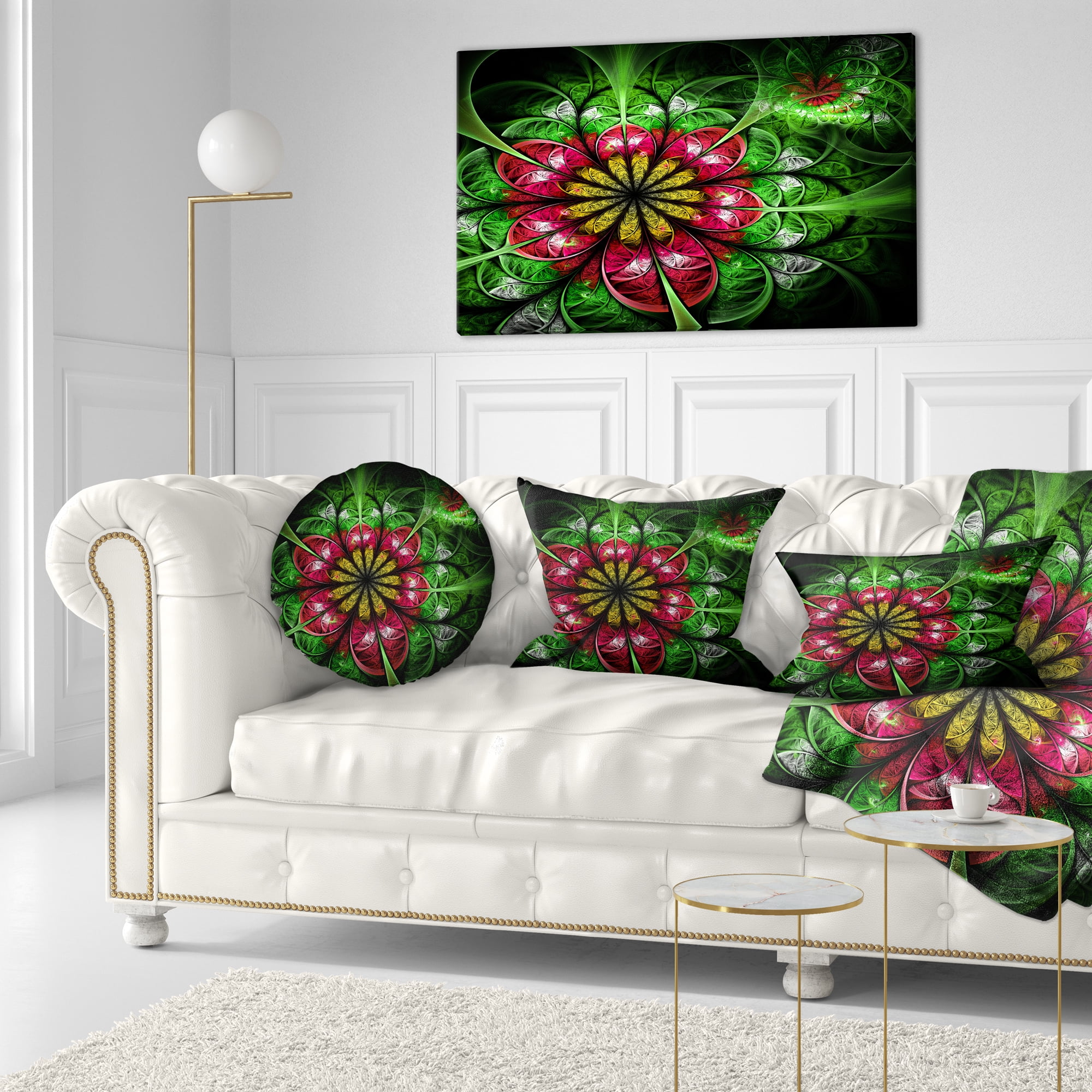 Designart Dark Yellow and Green Flower - Abstract Throw Pillow - 12x20