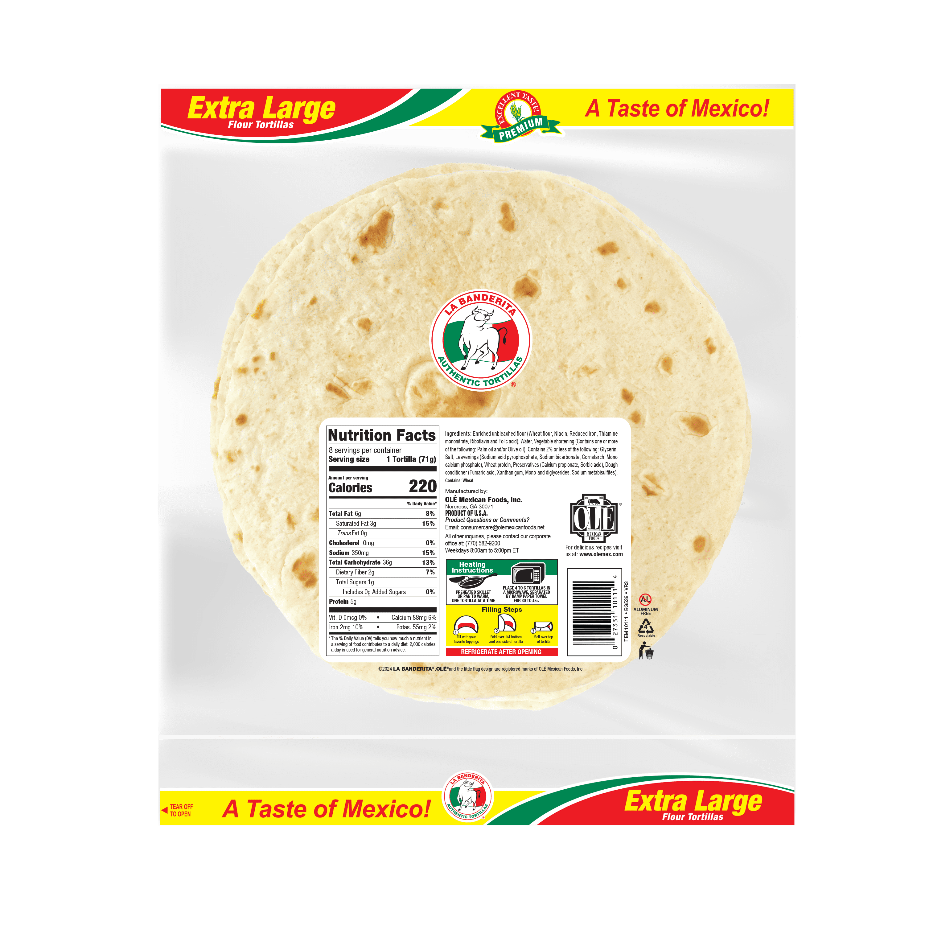 (3 pack) La Banderita Burrito Grande Extra Large Flour Tortillas 8 Count