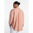thumbnail image 3 of Terra & Sky Women's Plus Linen Striped Boyfriend Shirt, Sizes 0X-5X, 3 of 5