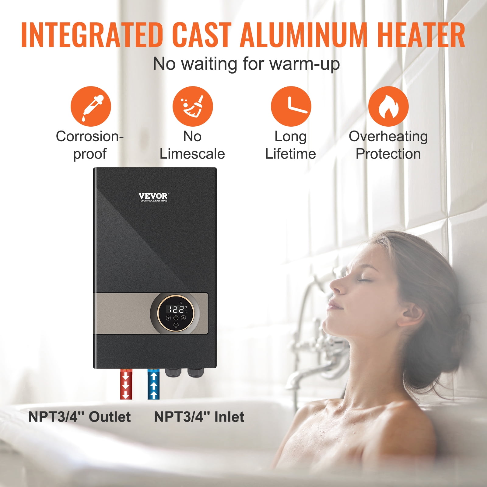 VEVOR Instant Water Heater, 18kw Electric Tankless Water Boiler, Digital Temperature Display & Easy Installation & 24-Hour Water Supply, For Kitchen Bathroom Shower Mall Salon Shampoo ETL Listed