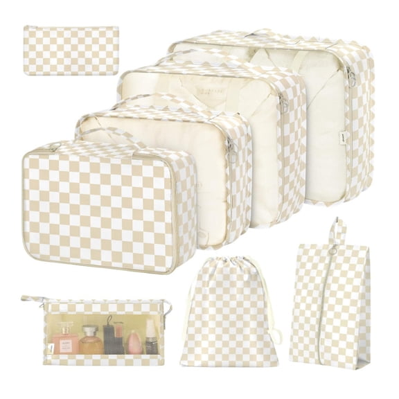 8Pcs Packing Cubes for Luggage, Packing Cubes for Travel Luggage Packing Organizers ( Khaki Plaid )