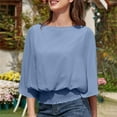 thumbnail image 6 of biudgviw Womens Blouses Dressy Casual Loose Fit 3/4 Sleeve Chiffon Tops Lightweight Comfy Crew Neck Tunic Shirts Trendy Fall Outfits, 6 of 7