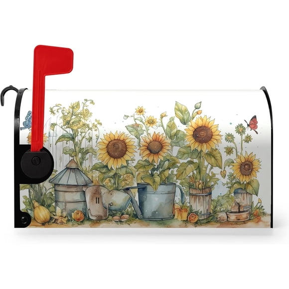 Housses de Boîte aux Lettres Tournesol d'Été Taille Standard Magnétique Tournesols Jaunes Housse de Boîte aux Lettres Florale Magnétique Imperméable Décoration Rustique pour Jardin Cour 21 * 18 Pouces
