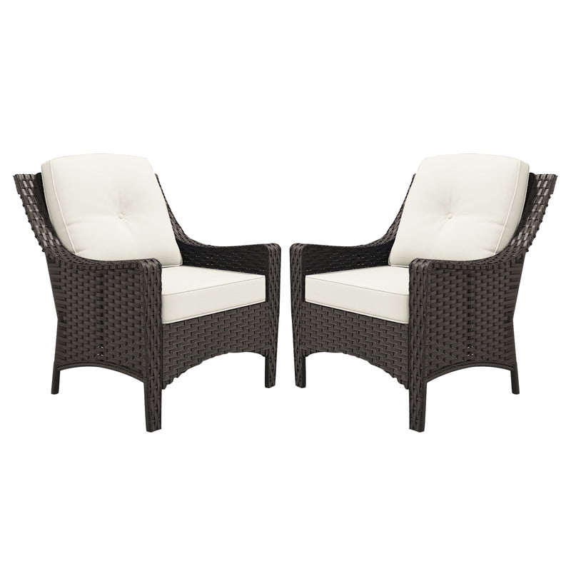 GAZEBETER 2-Pack Patio Chairs,PE Rattan Chairs with Thick Cushions,All-Weather Waterproof Outdoor Furniture Single Chairs for Porch,Poolside or Backyard (Beige)