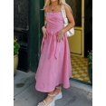 thumbnail image 6 of Women's Bow Detail Midi Cami Dress with Ruched Stretch 100% Polyester Fabric for Everyday Elegant Wear for day to night, 6 of 16