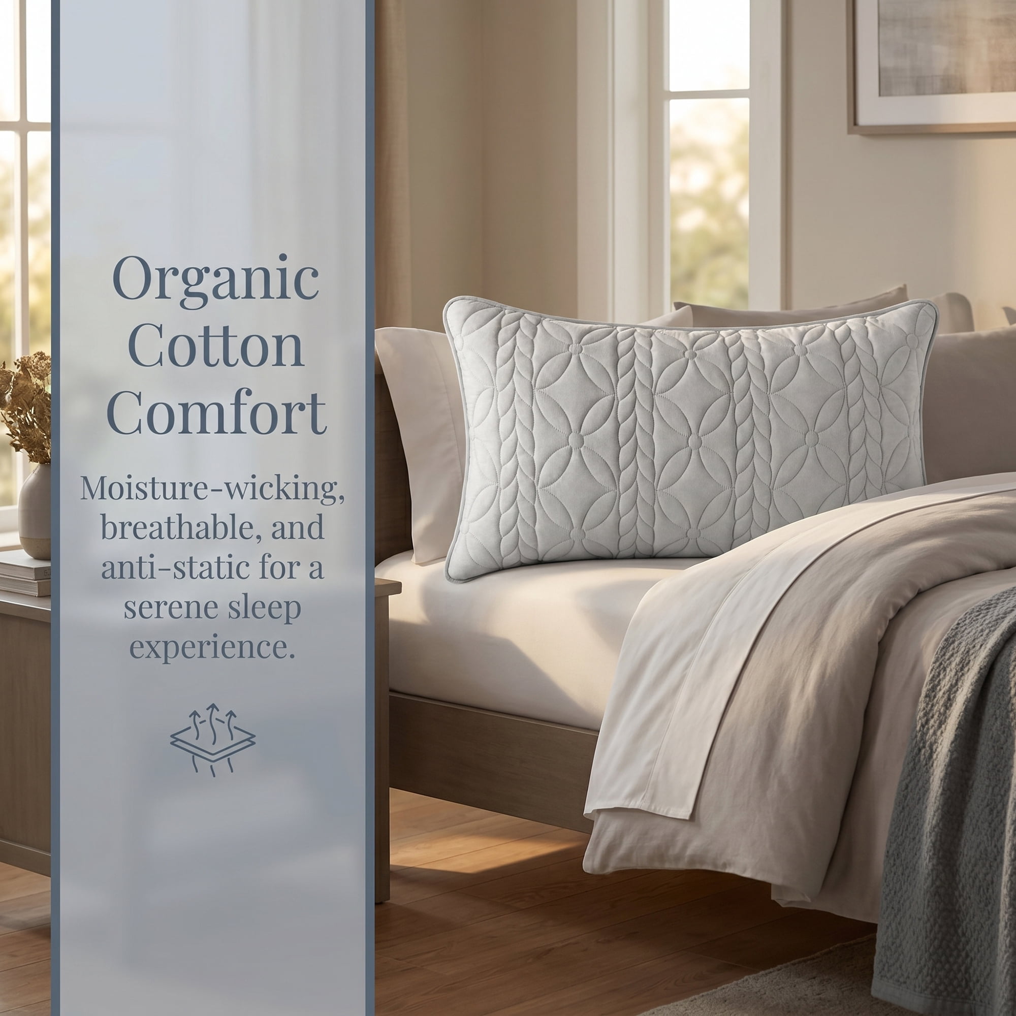 Unique Bargains Pillow Protectors Standard Size 2 Pcs Quilted Cotton Covers Gray 19"x29"