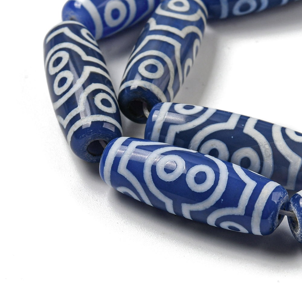 2strands Blue style dZi Beads Strands Dyed Agate Beads Strands Drum Shape Ring 29~30x10mm Hole: 1.4mm about 10pcs/strand 11.81 inch(30cm)