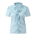 thumbnail image 3 of wendunide Chemises pour Femmes T-Shirt d'Été à Volants Col en V Manches Courtes Imprimé Uni Décontracté Chic Bleu G, 3 of 8
