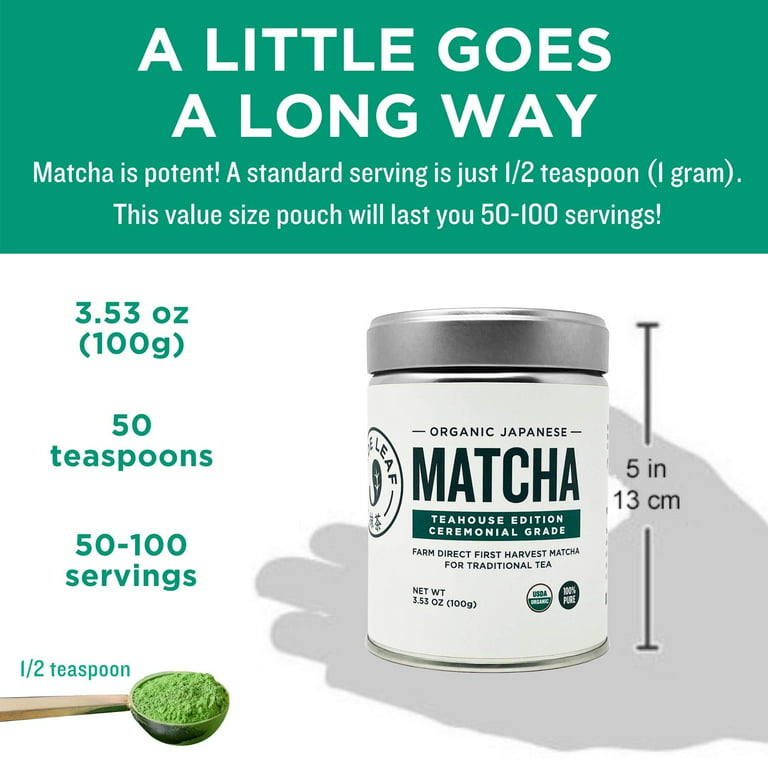 Jade Leaf Matcha Organic Green Tea Powder - Teahouse Edition - Premium  First Harvest Ceremonial Grade - Authentic Japanese Origin (3.53 Ounce  Pouch)