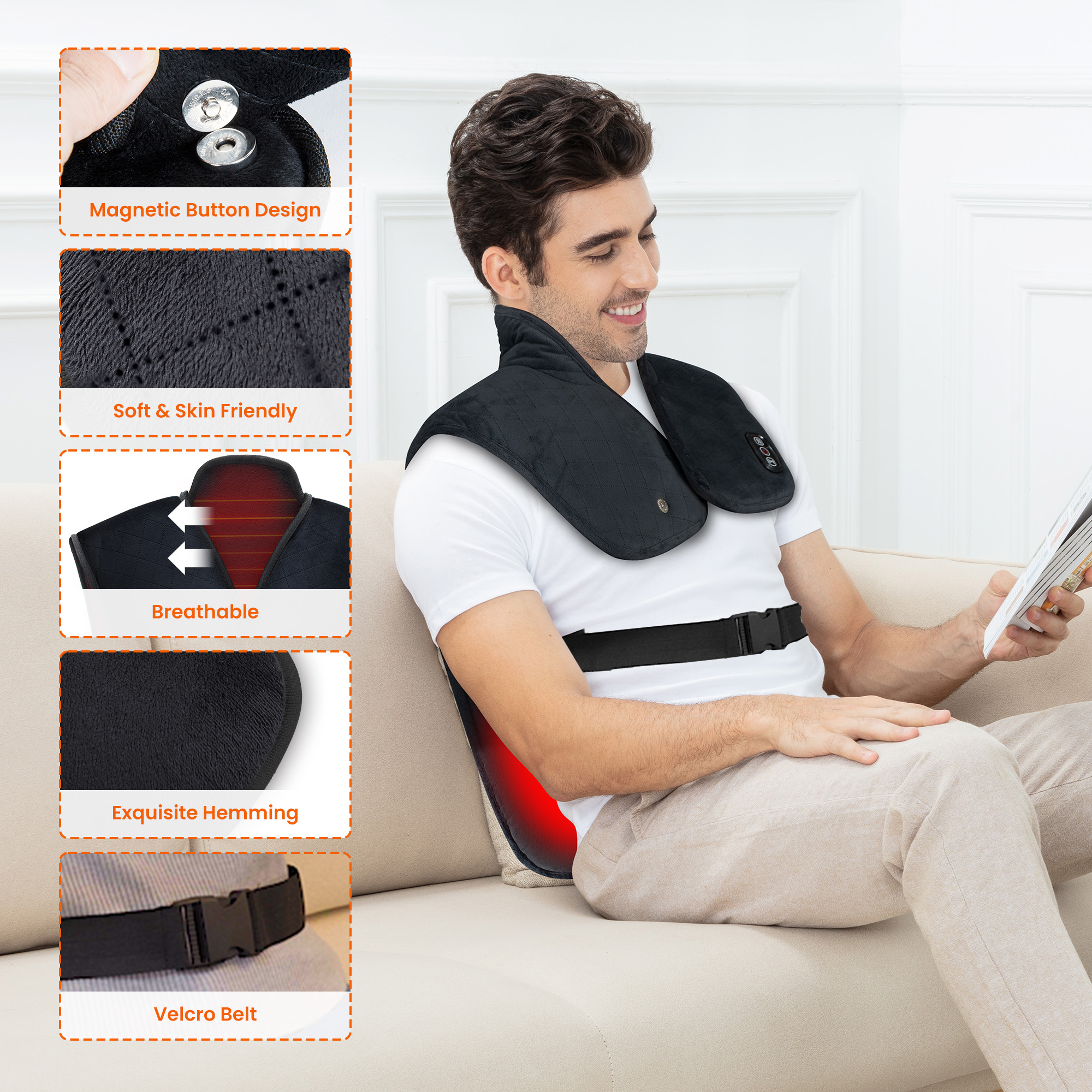 Snailax Heating Pad for Back Pain Relief, Electric Vibrating for Shoulders & Black Auto Shut-off, Gifts