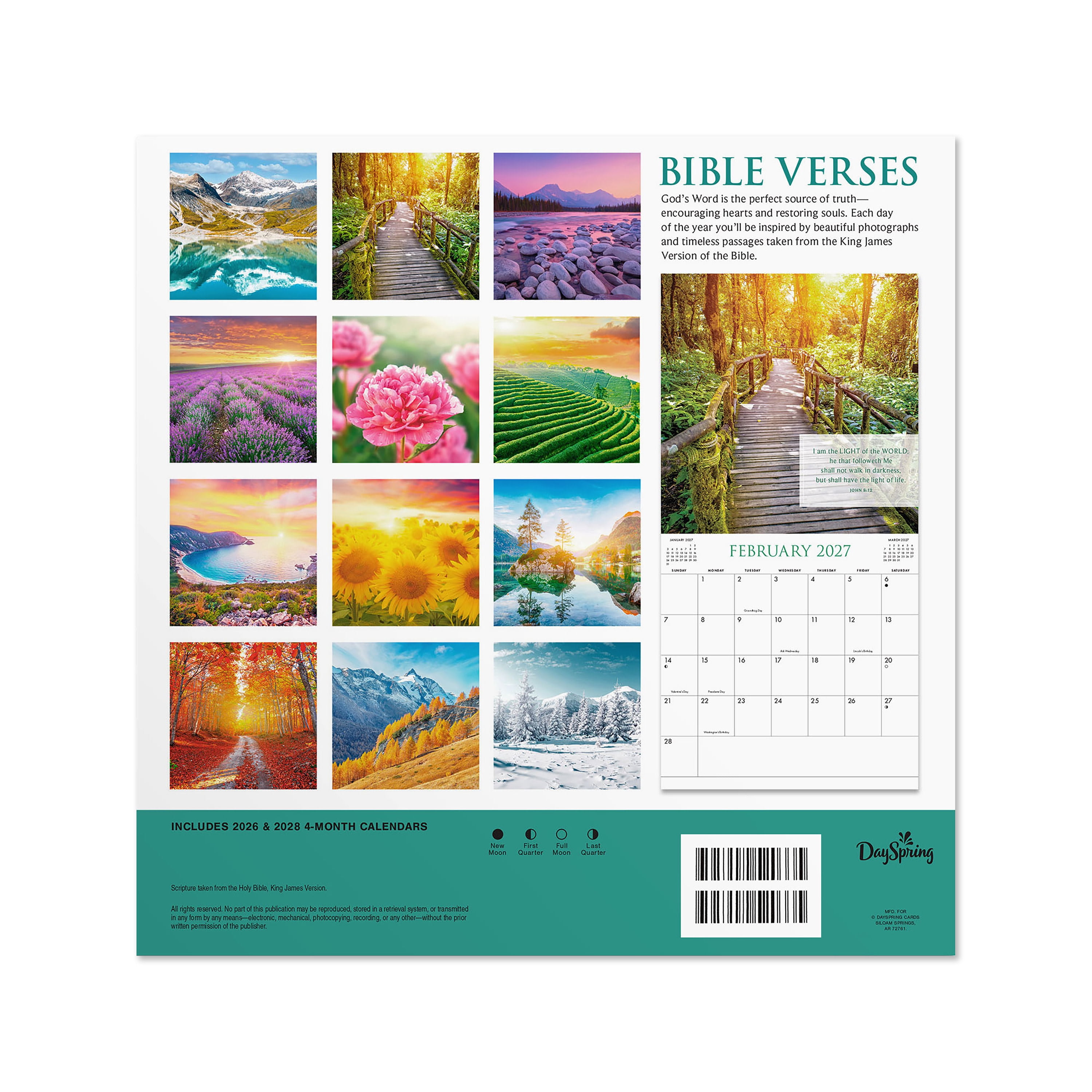 2027 Bible Verses KJV Hanging Wall Calendar 12x12 January-December Gridded