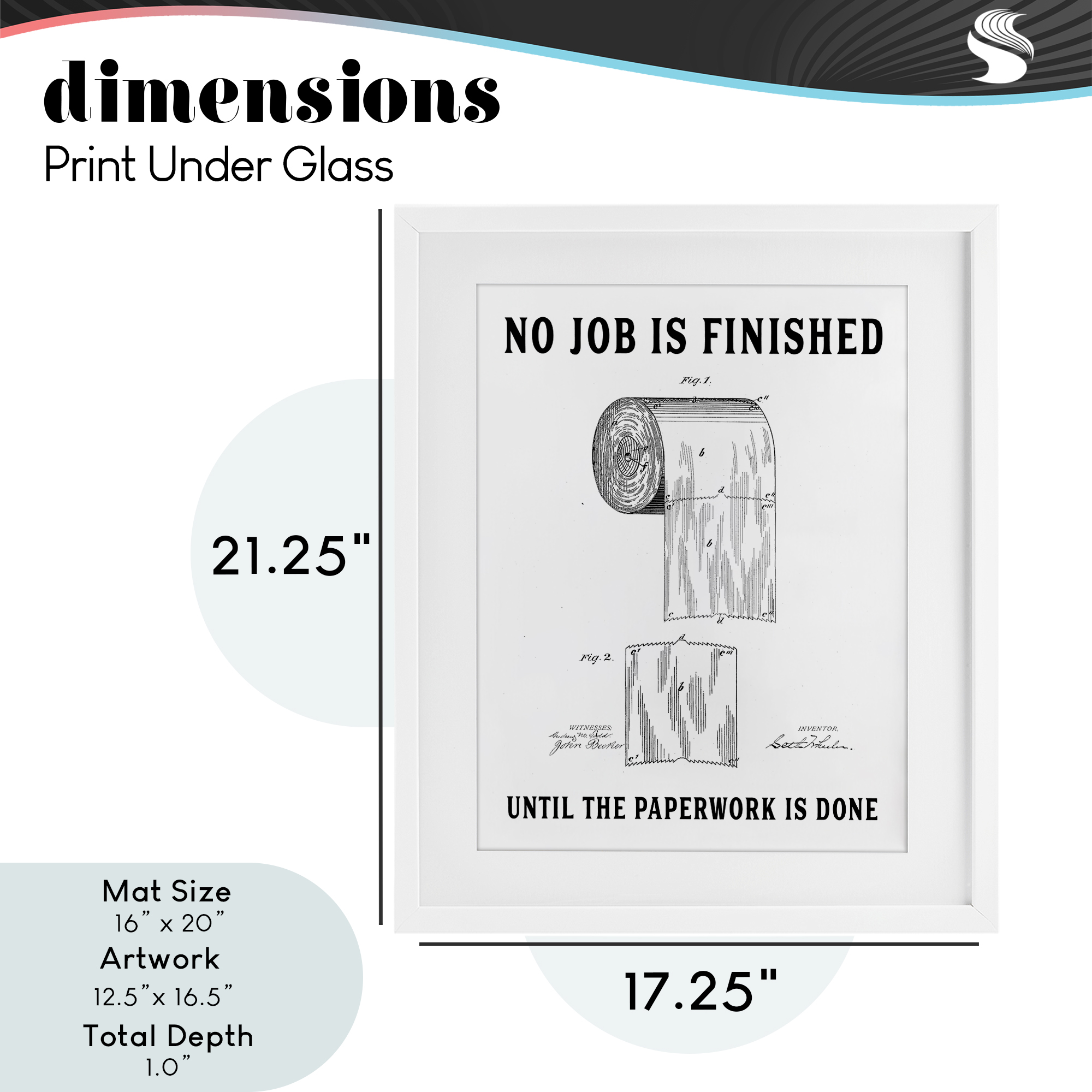 No Job Finished Toilet Paper White Framed Print Under Glass, design by Lettered and Lined