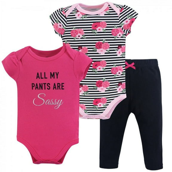 Little Treasure Baby Girl Cotton Bodysuit and Pant Set, Sassy Pants, 0-3 Months