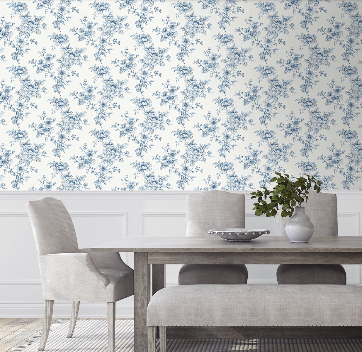 NextWall Blue Sketched Floral Peel and Stick Wallpaper