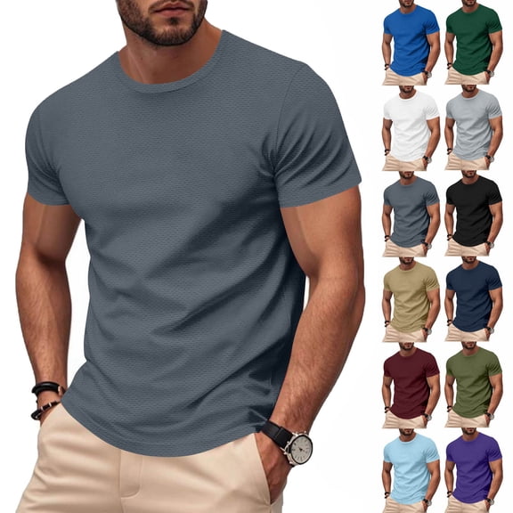 Elvqul Pullover Shirts for Men Short Sleeve Tee Workout Dark Gray Dry Fit Stretchy Summer Mens Tops Plain