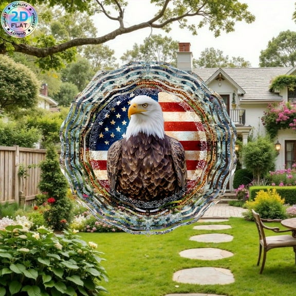 Metal Wind Spinner with 360° Rotating  Majestic Bald Eagle Design for Patriotic Enthusiasts Ideal for Home Great for Independence Day and National Holidays Mandala Wind Spinner