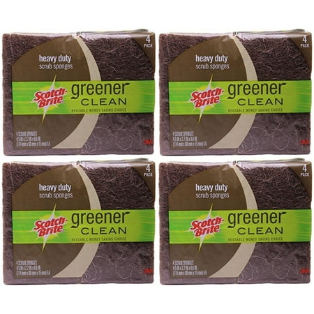 Scotch-Brite Greener Clean Heavy Duty Scrub Sponges, 4 Count (Pack of 4) Total 16 Sponges
