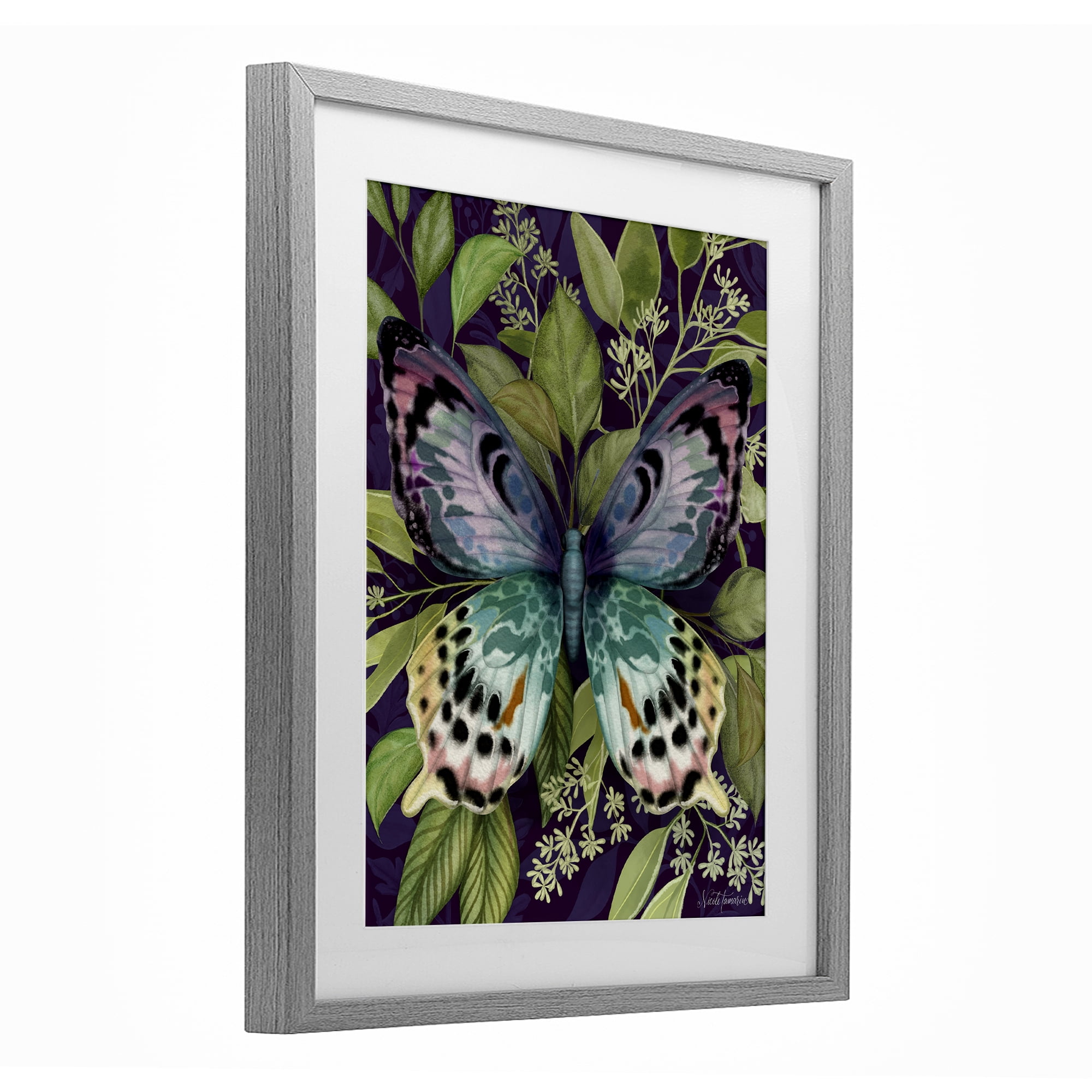 Stupell Industries Midnight Garden Butterfly Gray Framed Print Under Glass, design by Nicole Tamarin