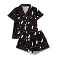 thumbnail image 3 of Halloween Women Cute Pajama Sets Silk Satin 2 Piece Pumpkin Ghost Short Sleeve Sleepwear Button Down Pjs Notch Collar Lounge Set Lightweight Sleepwear Nightwear Halloweens Couples Gifts, 3 of 9